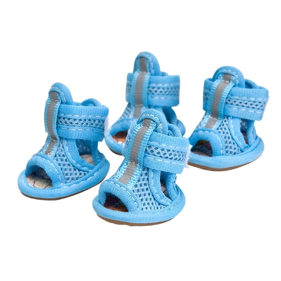 TELOLY 4pcs Summer Breathable Pets Dog Boots Mesh Sandals Dog Shoes Anti-slip Sneakers Pet Supplies (Blue) - Size 1