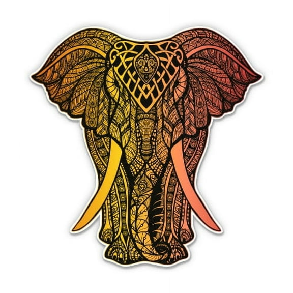 Elephant Henna Pretty Orange - 3" Vinyl Sticker - For Car Laptop Water Bottle Phone - Waterproof Decal