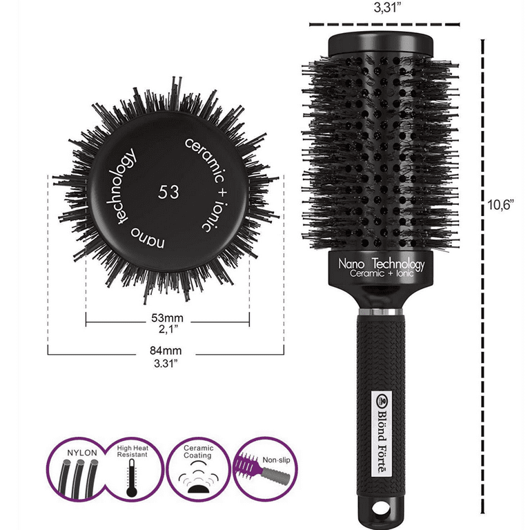 Inch Round Boar Bristles Brush Nano Ionic Ceramic for Blow
