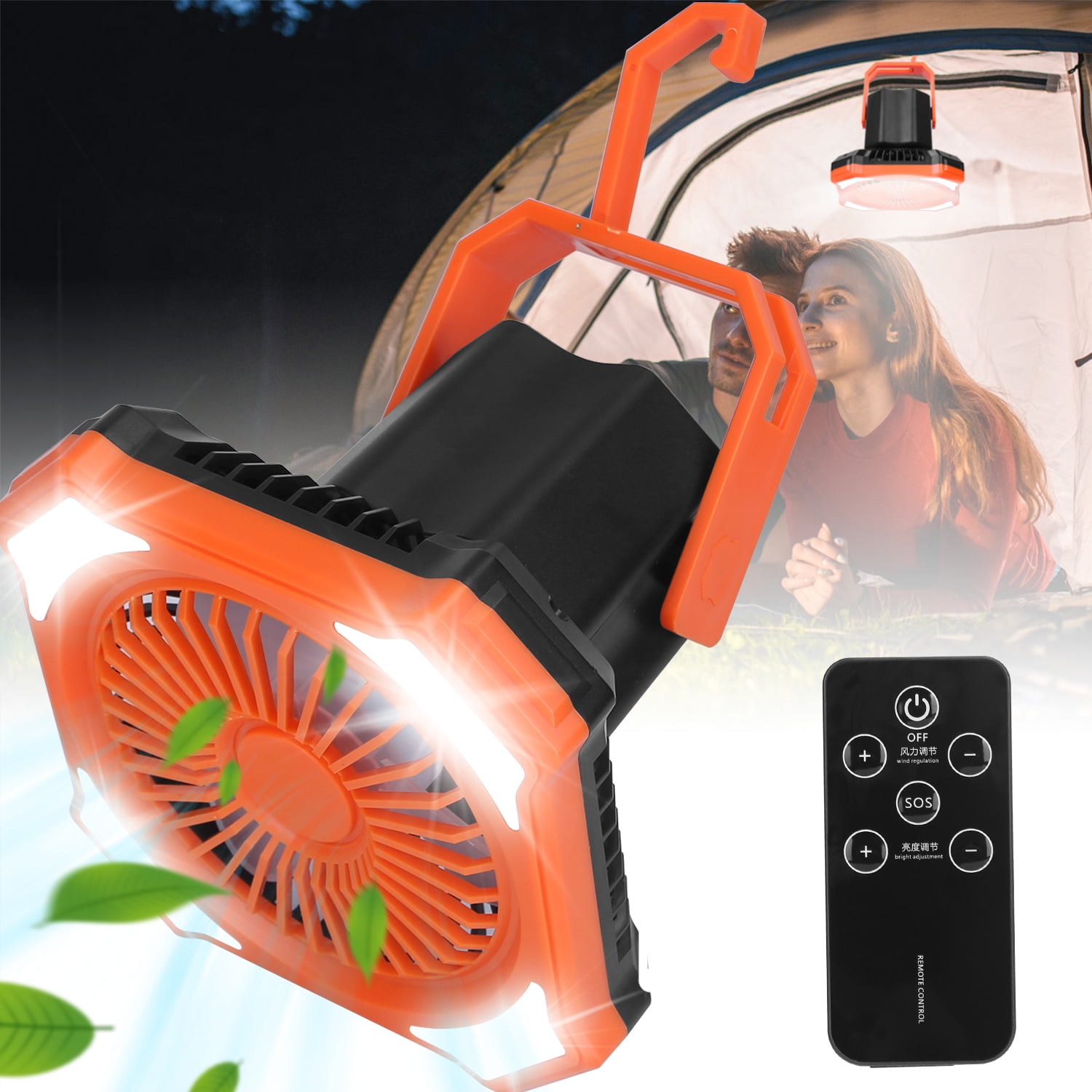 iMounTEK Portable USB Rechargeable Hanging Fan with 10000mAh Battery, 4 Light Modes 3 Speeds Camping Lantern Fan