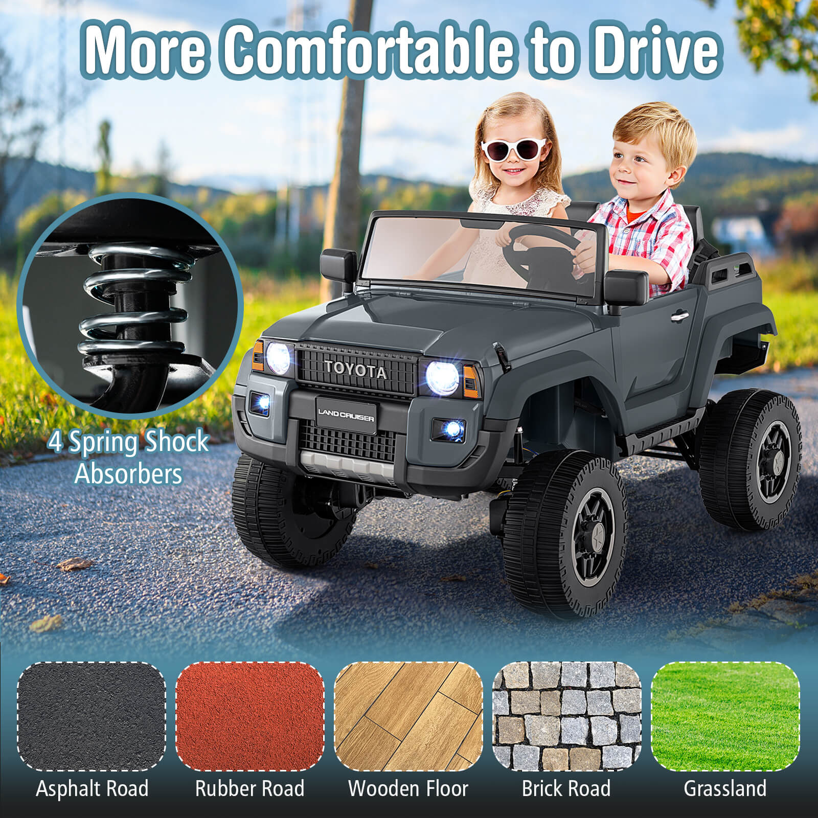 Costway 24V 2 Seater Ride on Car for Kids Licensed Toyota LC250 Ride on Truck with Remote Gray