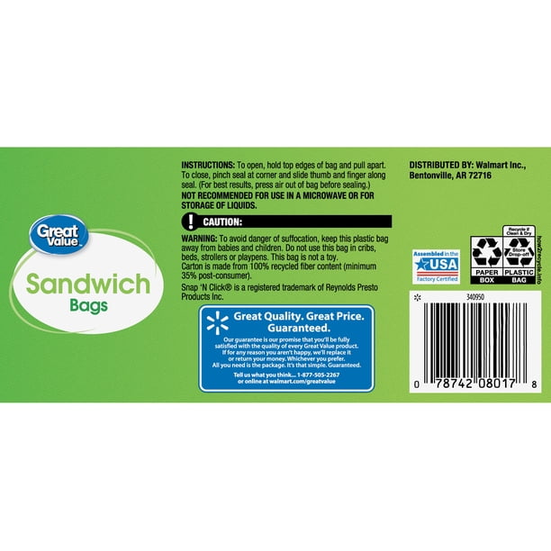Great Value Sandwich Bags | Freezer bags for supermarkets