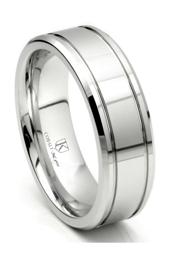 Cobalt Xf Chrome 8MM Double Groove Wedding Band Ring Sz 13.5