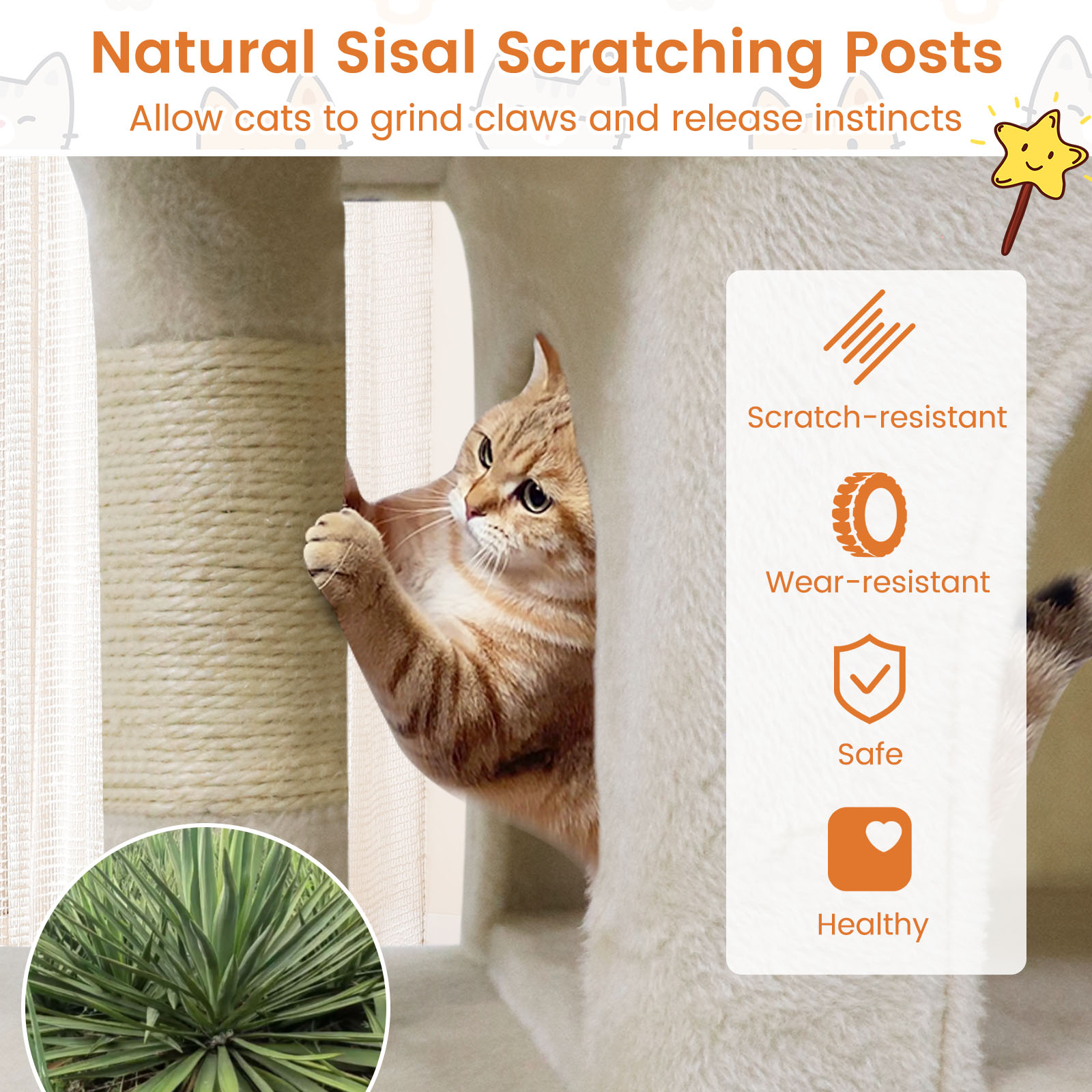 Gymax 25.5'' Cat Tree w/2 Large Condo Padded Top Perch Sisal Scratching Posts for Cats Beige
