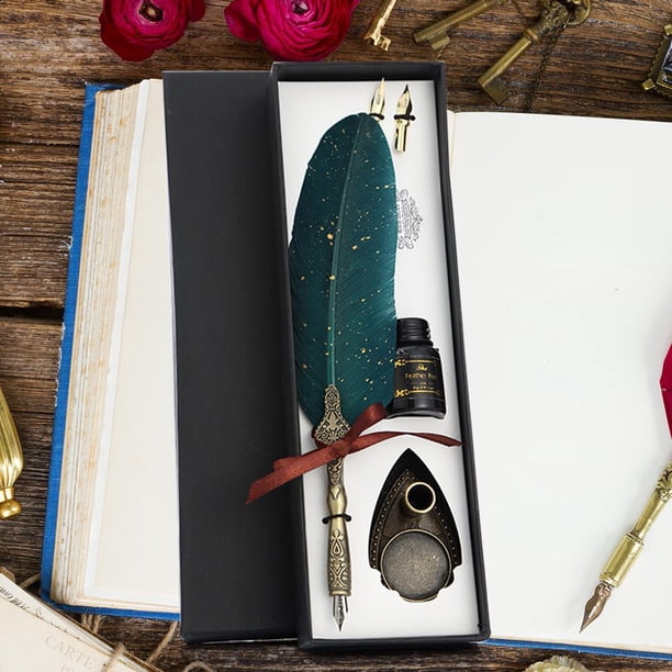 Pluma de inmersión de pluma de caligrafía con juego de 2 puntas Pluma estilográfica Pluma Caja de regalo Hugtrwg Para estrenar