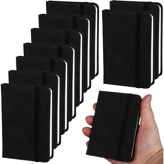 10 Pcs Leather Pocket Notebook A7 Note Book Pocket Hardcover Notepad 3 x 4 Inch Mini Notepad Tiny Lined Journal Notebook With Elastic Band 200 Pages for Office Home Writing Supplies (Black)