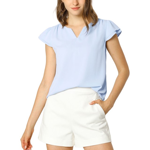 INSPIRE CHIC Blouse Haut pour Femme à Col en V, de Travail Décontracté, à Manches Courtes