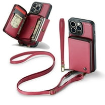 Dteck iPhone 14 Wallet Case Crossbody, Zipper Phone Case with RFID Blocking Card Holder Wrist Strap Leather Purse Cover Gift for Women for Apple iPhone 14, Red
