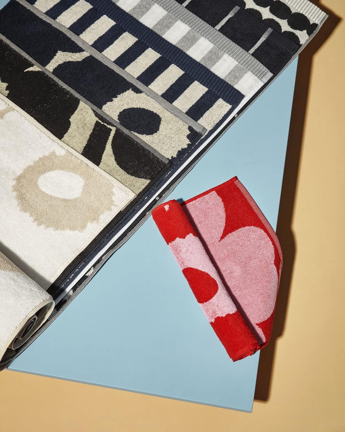 Marimekko Rasymatto Towel | Black & White - Unikko Hand Towel Beige, White (28" x 20")
