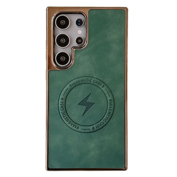 Magnetic Case for Samsung Galaxy S25 Ultra Case PU Leather Thin Slim Case Soft Bumper Anti-Fingerprint Shockproof Protective Phone Cover Compatible with Magsafe, Plain Anti-Scratch Retro Style,Green
