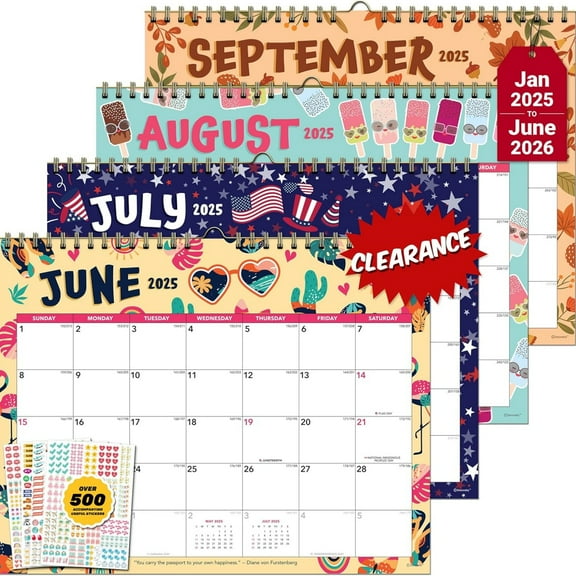 18 Months Colorful Magnetic Wall Calendar January 2025 to June 2026, 11x8.5in Spring-Bound Magnetic Calendar 2025 with Inspirational Quotes for Office and Home Planning