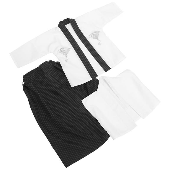 Tineasur 1 Set Japanese Kimono Outfit for Boys in White Fabric for Various Occasions
