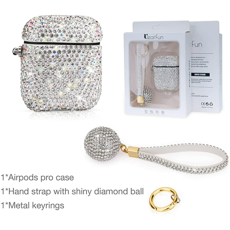 Luxurious Rhinestone Glitter AirPods Case, Protective Bling Diamonds AirPod  Charging Protective Case Cover for Apple I10/I12 TWS (Silver with Keyring)  