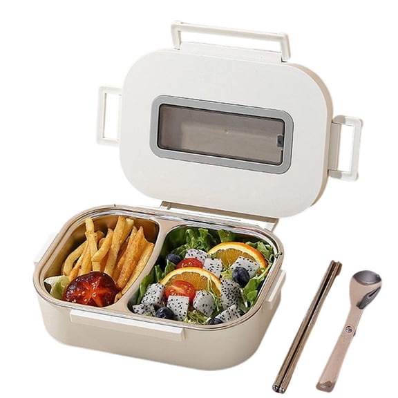 Aoqianlan 3 Compartments LunchBox 304 Stainless Steel Insulation Lunch Box Leakproof Lunch Food Containers For Microwave Oven Refrigerator 2 white