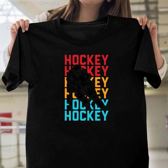 OmniFit25 Hockey Player Silhouette Graphic, Classic Ice Sport Action, Game Day Fan Apparel T-Shirt, for Unisex, up to size 5XL.