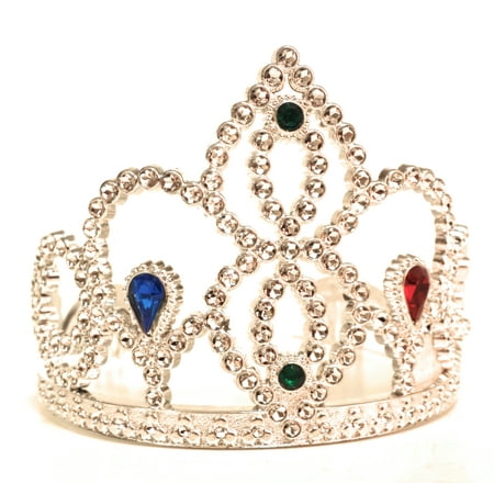 Veil Entertainment Princess Shiny Colored Round Jewels Crown, Silver, One Size