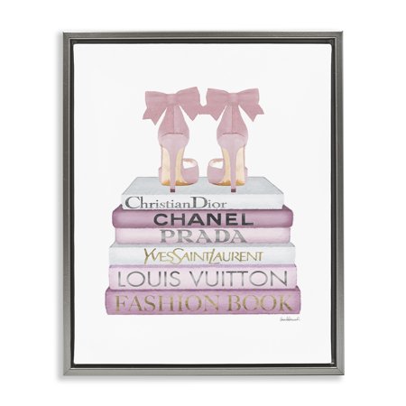 Stupell Industries Pastel Pink Heels & Books Beauty & Fashion Painting Gray Floater Framed Canvas Art Print Wall Art  25 x 31