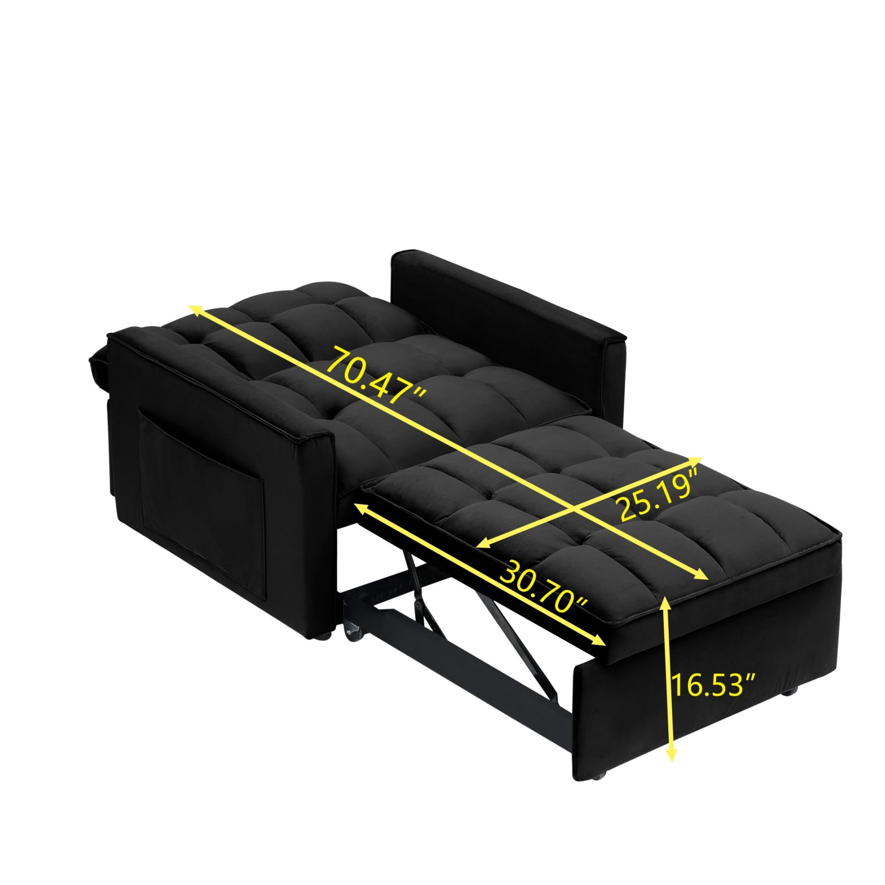 3-in-1 Convertible Sofa Bed Chair, Adjustable Recliner Sleeper Couch for Small Spaces Living Room Office, Black