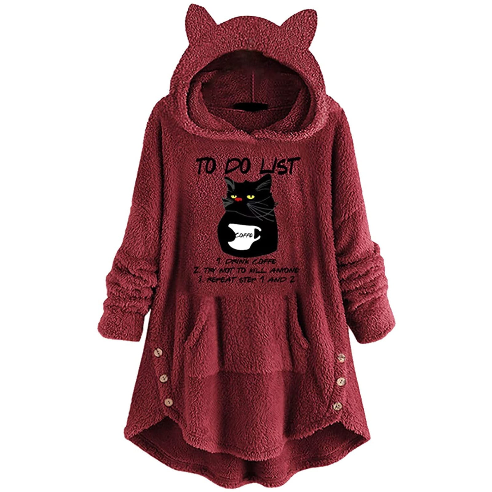 Christmas Gift For Family women s Hoodies Jovati Long Hoodie Dress Women Cute Pattern Winter Cat Ear Fleece Fuzzy Hooded Blanket Dress Plush Tops For