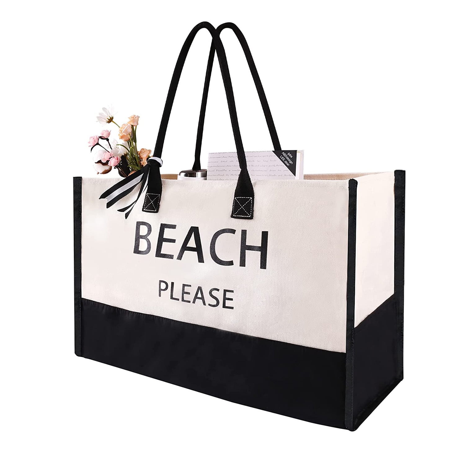 Extra Large Canvas Beach Bag With 2 Side Pockets Personalized Tote Bag