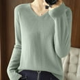 thumbnail image 2 of Womens Long Sleeve Tops Casual V Neck Loose Pullover Knitted Shirt Solid Color Warm Cozy Lightweight Wool Sweater (Mint Green S), 2 of 3