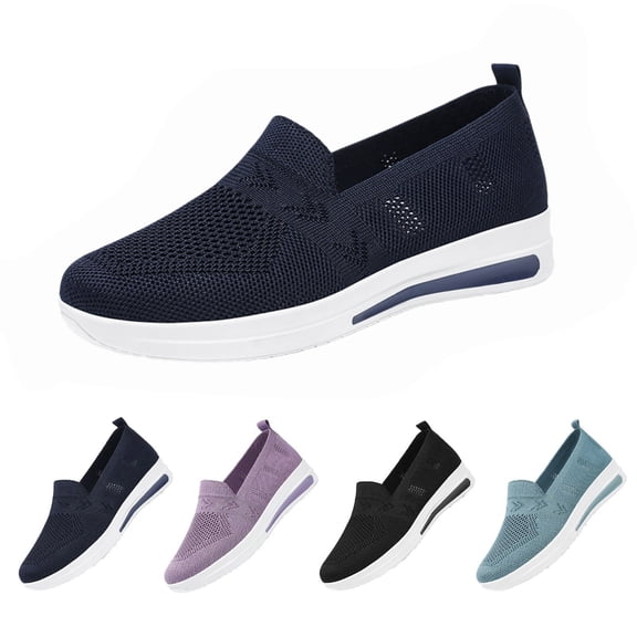 longantii Orthopedic Casual Shoes for Women Arch Support Non Slip Slip on Work Shoes Breathable Mesh Stretch Server Shoes Soft 2026 Foam Shoes Dark Blue