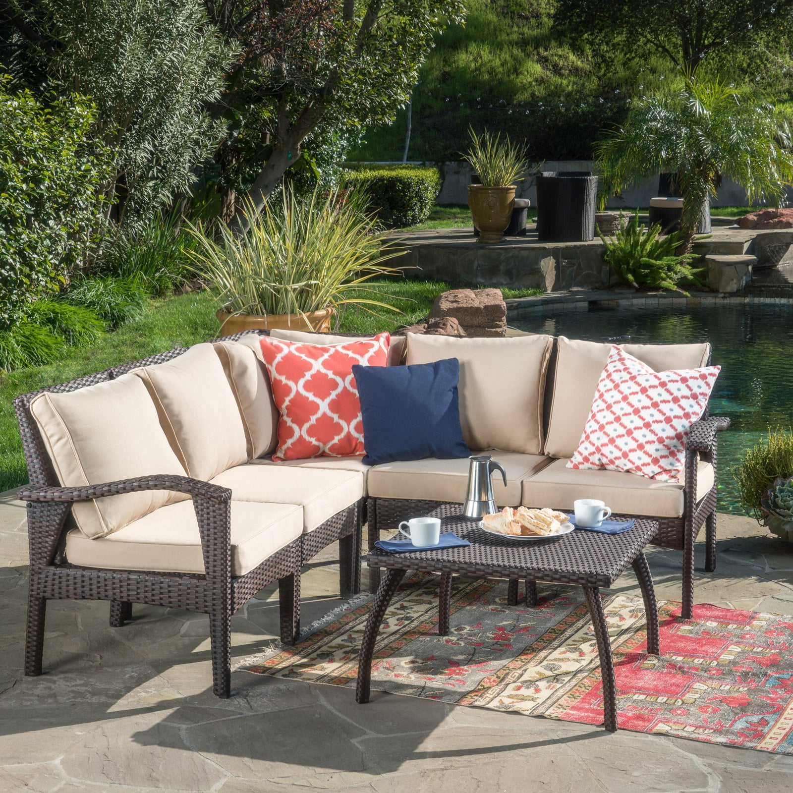 Honolulu Wicker 6 Piece V Shaped Patio Sectional Sofa Set Piece V Shaped Patio Sectional Sofa Set