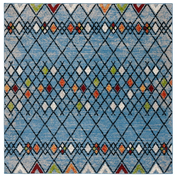 SAFAVIEH Amsterdam Merrick Geometric Area Rug, Blue/Ivory, 6'7" x 6'7" Square