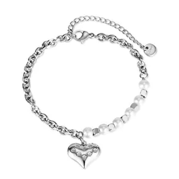 HOOUN Stainless Steel Love Heart Charms Bracelet Pearl Beads Chain Bracelets For Women-silver