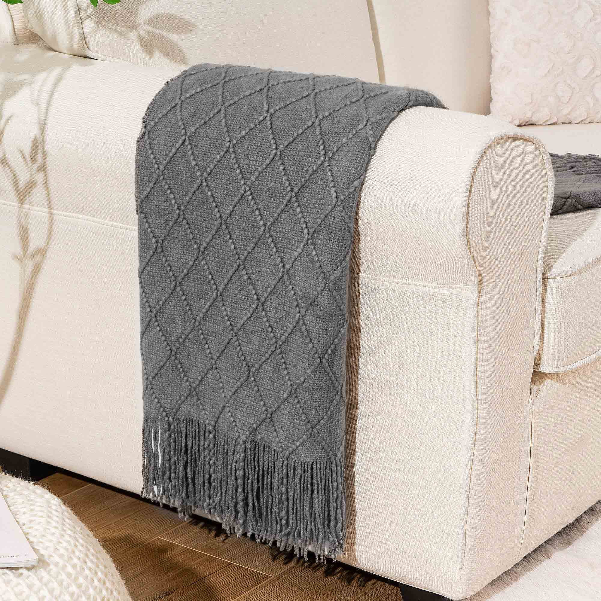 Battilo Dark Grey Throw Blanket Soft Lightweight Textured Decorative