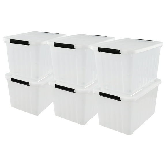 Jekiyo 50 Liter Clear Storage Bin on Wheels, Large Plastic Latching Box, 6 Pack