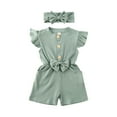 thumbnail image 1 of TheFound 2 Pcs Baby Girl Romper Suits Knitted Button Jumpsuit + Headband Sets, 1 of 5