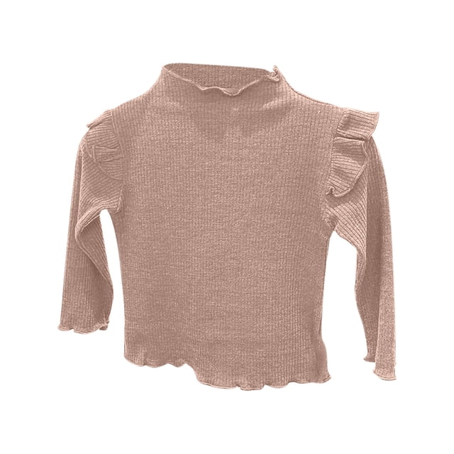 Posijego Girls Mock Turtleneck Sweater Ruffle Long Sleeve Ribbed Knit Basic Blouses for Shirt Little Girls