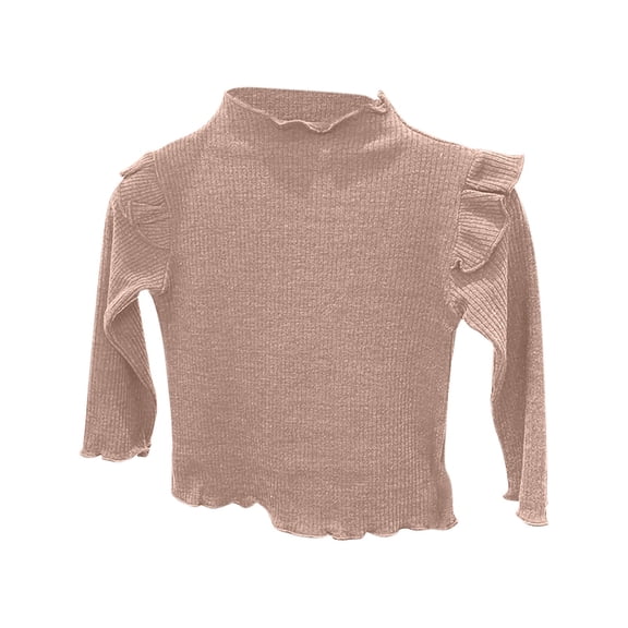 QTBIUQ Sweater Girls Clothing Base Shirt Children Half High Neck Flying Sleeve Top Sweater Top Pink