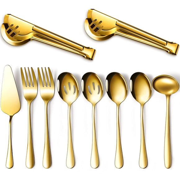 Juego de utensilios para servir Patelai de acero inoxidable, 10 piezas, color dorado
