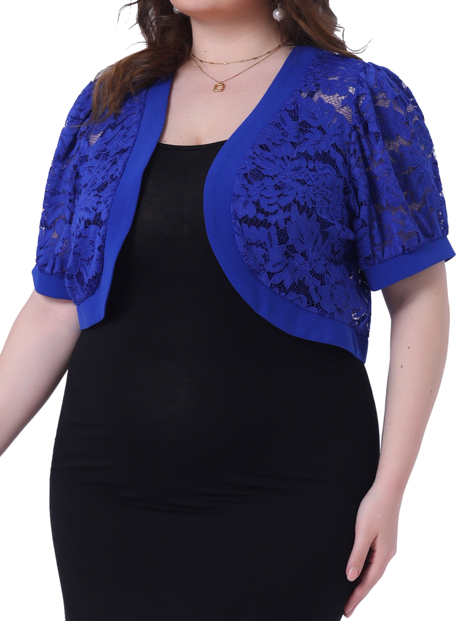 DARING DIVA Women's Plus Cropped Cardigans Floral Lace Bolero Shrugs 3X Royal Blue