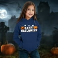 thumbnail image 2 of WERYOUNG Girls Boys Hoodies Cartoon Letter Pumpkin Bat Printed Long Sleeve Pullover Hooded Halloween Sweatshirt With Pocket Kids Versatile Vacation Hoodie,Navy,3-4 Years, 2 of 4