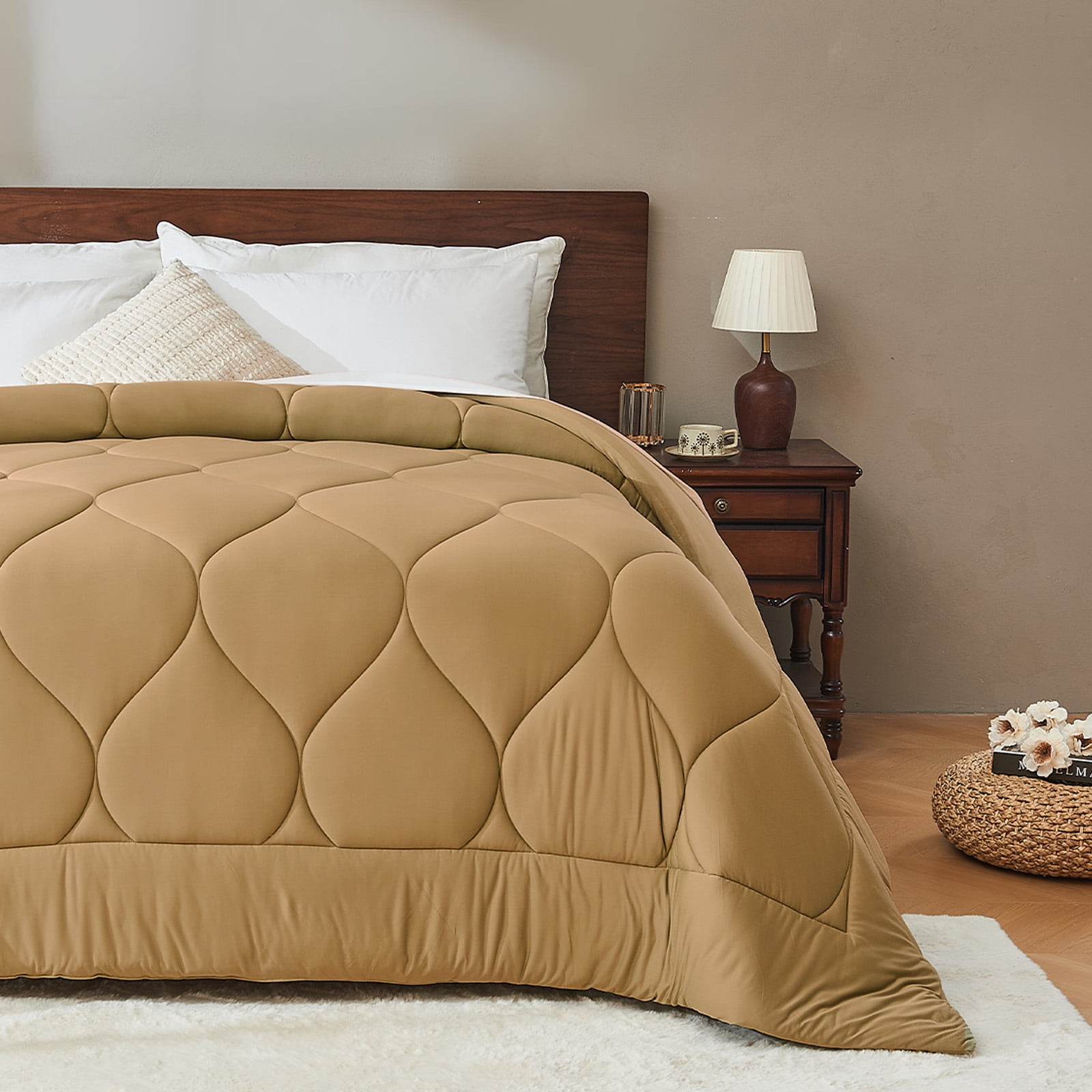 Bestier Queen Duvet Insert Comforter | Plant‑Based Sorona Fill Bedding Alternative to Down | Sofft Fluffy Hypoallergenic Skin-Friendly for All Season, Machine Washable, Mocha/Caramel (90x90 inches)