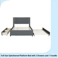 thumbnail image 4 of Full Size Upholstered Platform Bed with 2 Drawers and 1 Twin Size Trundle, Classic Headboard Design, Gray, 4 of 16