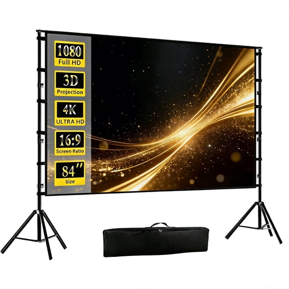 HVKDIEB Projector Screen with Stand, 84 inch,16:9 4K HD,Wrinkle Resistant,Indoor Outdoor Home Theater Movie Screens