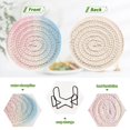 thumbnail image 4 of Yayeee 6 PCS Drink Coasters with Holder Set Woven Absorbent Round Tabletop Hot Pad, Light Blue Stripes, 4 of 7