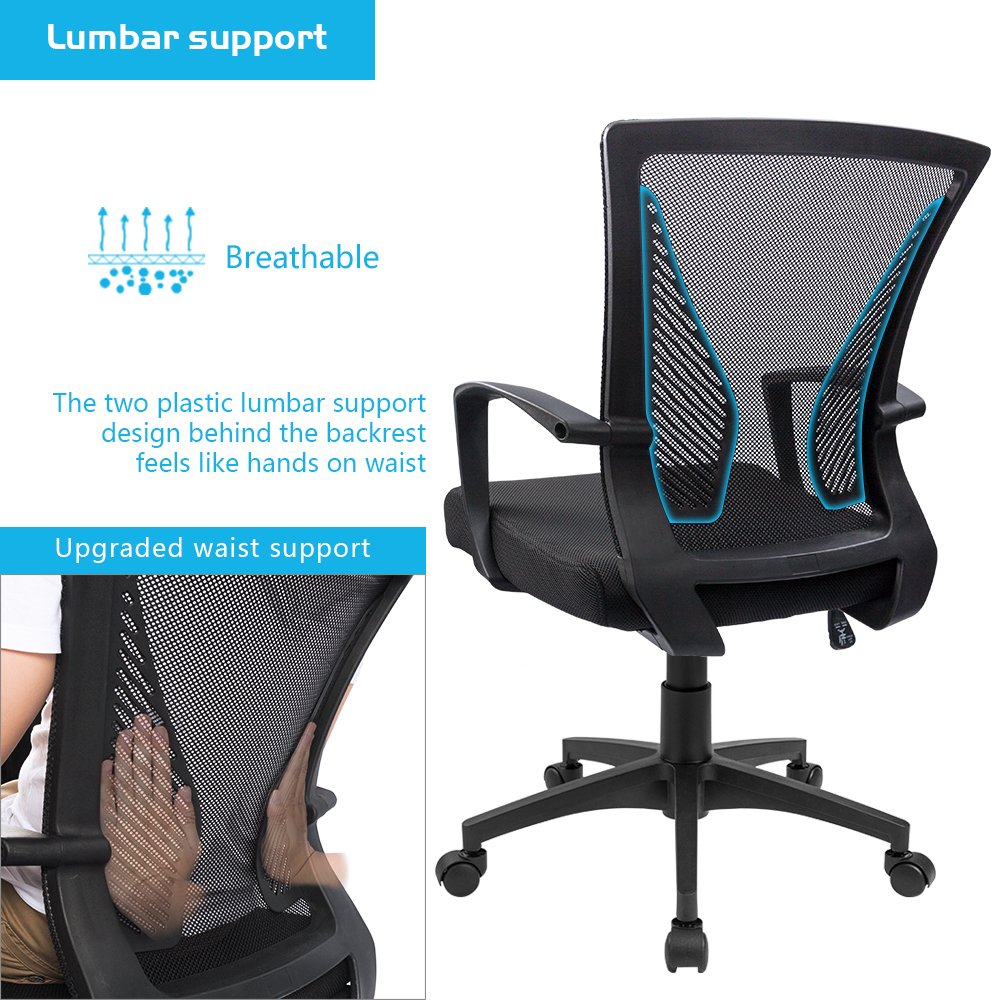 Lacoo Mid-Back Office Desk Chair Ergonomic Mesh Task Chair with Lumbar Support, Black - image 3 of 6