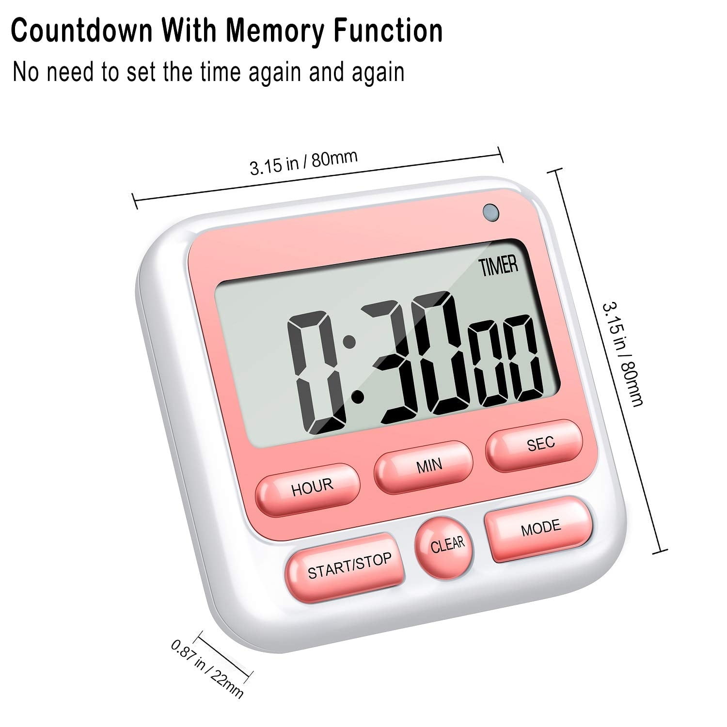 SKYCARPER 1Pcs Digital Kitchen Timer with Mute/Loud Alarm Switch On/Off Switch, 24 Hour Clock & Alarm, Memory Function Count Up & Count Down for Kids Teachers