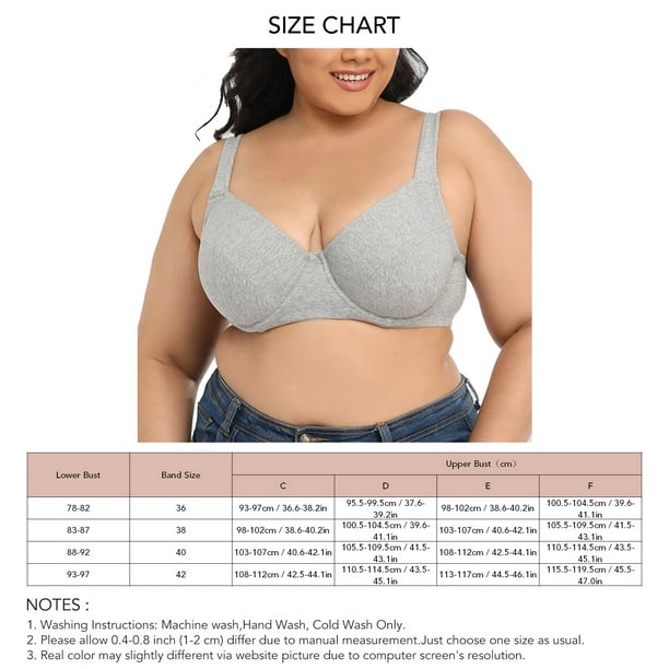 Lady Full Cup , Gathered Breasts Comfortable O Shaped Buckle Women Full  Coverage For Leisure Grey 42C 