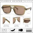 thumbnail image 5 of SA106 Snug Double Bridge Flat Top Retro Square Aviator Sunglasses / Green - Beige, 5 of 7