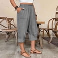 thumbnail image 4 of Womens Capri Pants Loose Fit Elastic Waist Cropped Pants with Pockets Solid Color Summer Beach Vacation Long Shorts, 4 of 9