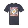 thumbnail image 2 of Wild Bobby Retro Better Together Daisy Smiley Face Checkered Background Vintage Men Tee, Vintage Heather Navy, Medium, 2 of 6