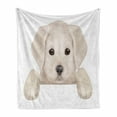 thumbnail image 1 of Baby Soft Flannel Fleece Throw Blanket, Puppy Hiding with Its Little Paws Labrador Dog Illustration, Cozy Plush for Indoor and Outdoor Use, 50" x 70", Tan Brown Dark Taupe, by Ambesonne, 1 of 6