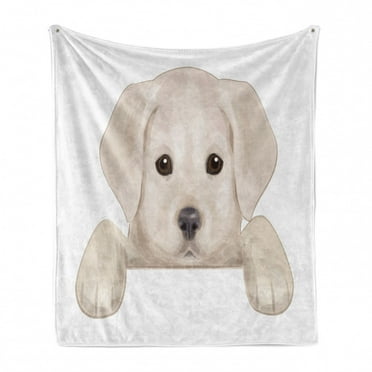 Baby Soft Flannel Fleece Throw Blanket, Puppy Hiding with Its Little Paws Labrador Dog Illustration, Cozy Plush for Indoor and Outdoor Use, 60" x 80", Tan Brown Dark Taupe, by Ambesonne