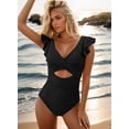 thumbnail image 5 of Cadmus Womens V Neck Ruffled One Piece Swimsuit Tummy Control Cutout Bathing Suits,2390, Black，XX-Large, 5 of 6